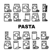 Pasta Food Package Collection Icons Set Vector. Gnocchetti Sardi And Rigatoni, Fusilli And Farfalle, In Spiral Form And Alphabet Shape Pasta Contour Illustrations