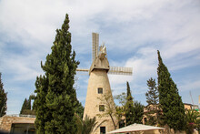 White Montefiore Windmill Near The Old City Of Jerusalem