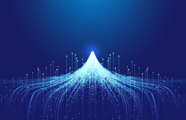 Poster - line particles converge in the shape of snow and ice peaks internet technology background.