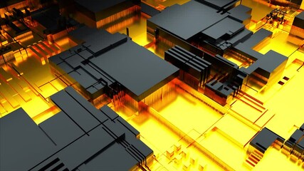 Poster - Technological 3d render abstract board in macro magnification. Modern industry blocks of transistors and digital connections. Microchips and semiconductors in cyberspace.
