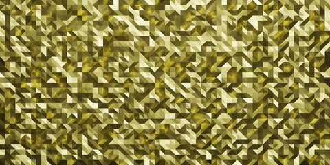 Poster - Modern crystal design texture in gold color. Abstract geometric pattern background with small size triangles. Low poly random tiles. 3D Rendering.