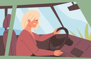 Wall Mural - female driving car