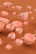 Pink Coffee Cup On Brown Background