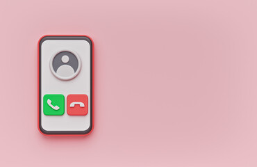 Poster - smartphone Call screen interface. minimal design with copy space. 3d rendering