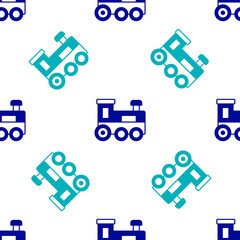 Sticker - Blue Toy train icon isolated seamless pattern on white background. Vector