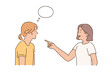 A woman is pointing a finger at her and smirking at the other woman, bewildered. hand drawn style vector design illustrations. 