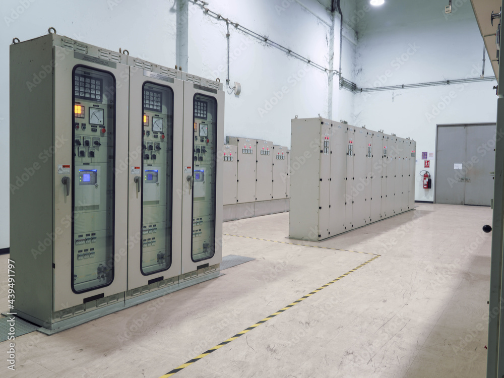 Electrical switchgear or Industrial electrical switch panel at substation in industrial zone at power plant