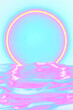 © Marc Tran/Stocksy - Abstract background with blue and pink neon light circle reflecting on the ground and the water