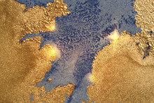 Vinatge Abstract Gold And Blue Marble Texture With Sparkles. Vector Background In Alcohol Ink Technique With Glitter. Template For Banner, Poster Design. Fluid Art Painting
