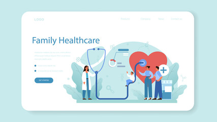 Wall Mural - Family doctor web banner or landing page. Healthcare, modern medicine