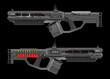 3D render of a tactical full-automatic triple-barreled shotgun