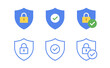 © Succo Design - Shield with padlock and checkmark. Modern flat and outline vector icons with editable strokes.