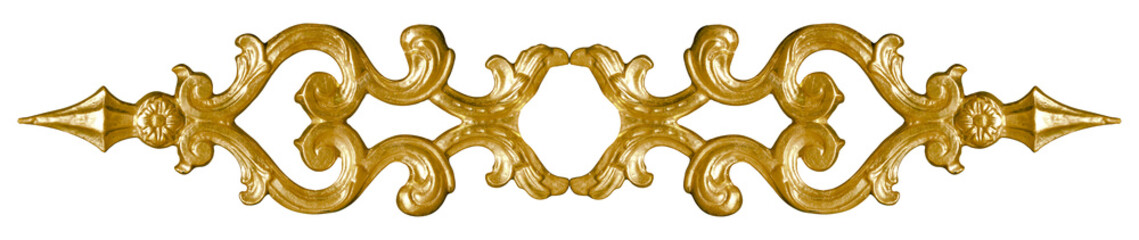 Golden decorative architectural element isolated on white background. Design element with clipping path