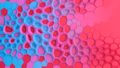 Poster - Abstract geometric background with red, pink and blue hexagons. 3D render / rendering
