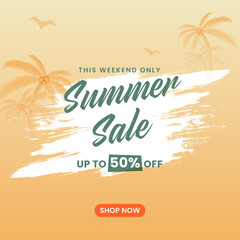 Poster - UP TO 50% Off For Summer Sale Poster Design With Brush Stroke Effect.