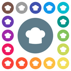 Poster - Chef hat flat white icons on round color backgrounds