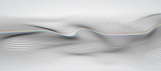 Fototapete - Wide 3d wave stripe background with dept of field effect. Technology background concept. Dynamic curved wavy line.