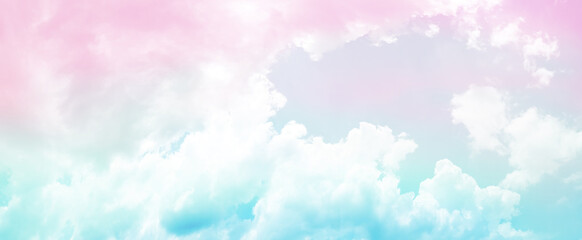 Wall Mural - Panorama pastel sky background with tiny clouds.Pastel background.