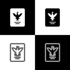 Poster - Set Passport with biometric data icon isolated on black and white background. Identification Document. Vector