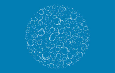oxygen air bubbles flow in water on white background.