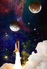 Wall Mural - rocket launch. rocket with smoke flies into space. space shuttle .spaceship begins the mission. elem