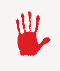 Canvas Print - Vector banner with a hand print on a white background. Red human palm and fingers. Abstract art design, symbol identity people. Silhouette handprint of child or adult