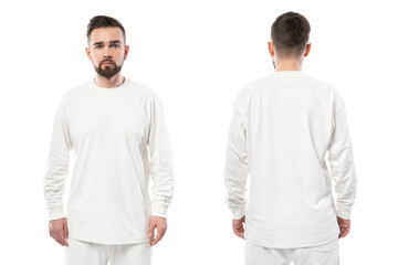 Sticker - Handsome man wearing white long-sleeved t-shirt with empty space for design