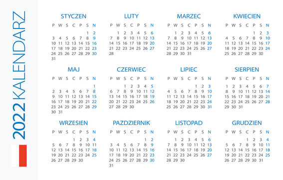 Calendar 2022 Horizontal - illustration. Polish version. 
