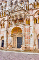 Poster - The porch of the main entrance to Ferrara Cathedral, Italy