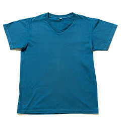 Wall Mural - Worn blue t-shirt on white background