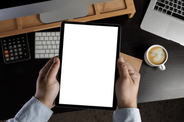 Poster - student digital tablet touch screen device isolated screen online advertising top view