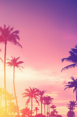 Wall Mural - tropical palm tree with sun light on sunset sky and cloud abstract background.