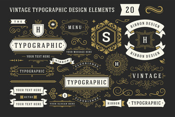 vintage typographic decorative ornament design elements set vector illustration
