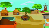 Fototapeta Dinusie - Village field house view vector artwork 