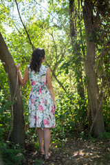 Sticker - Pretty Caucasian woman posing in the forest