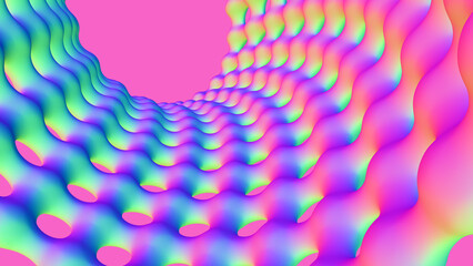 Poster - Purple neon. Color poster, ultraviolet and lilac. 3D illustration of crystal lattice. Tunnel of twisted directions