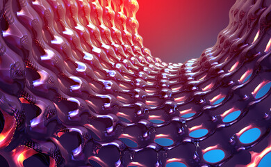 Poster - 3D illustration nano surface, crystal structure, molecular lattice, internet technology. Abstract hi-tech background