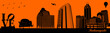 Vector city skyline silhouette - illustration, 
Town in orange background, 
Indianapolis, Indiana