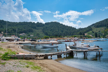 Poster - Skiathos, city and port, Summer 2021, beautiful and safe destination for holidays. Greece, Skiathos