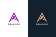 Letter A purple and brown color simple space ship logo