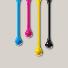 Wall Mural - cmyk ink drops on grey paper square background