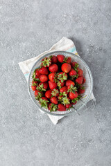 Wall Mural - Eco friendly strawberries on gray background with copy space