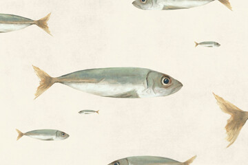 illustration of many surreal colored sardines 