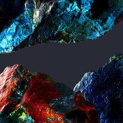 Wall Mural - split iron stone design elements, piece of rocks abstract shape, raw ore design idea 3d rendering