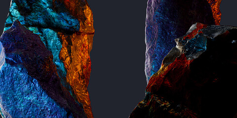 Wall Mural - split iron stone design elements, piece of rocks abstract shape, raw ore design idea 3d rendering