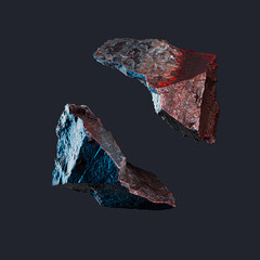 Wall Mural - split iron stone design elements, piece of rocks abstract shape, raw ore design idea 3d rendering