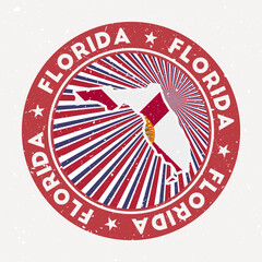 Wall Mural - Florida round stamp. Logo of us state with state flag. Vintage badge with circular text and stars, vector illustration.