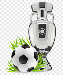 Soccer ball with soccer cup trophy isolated on transparent background vector illustration