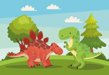 Poster - dinosaurs in landscape