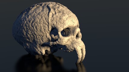 Alien skull with rough structure. 3D rendering